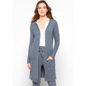 Awhile Haydee Brushed Waffle Hooded Duster Women's Size Large blue Cozy Office